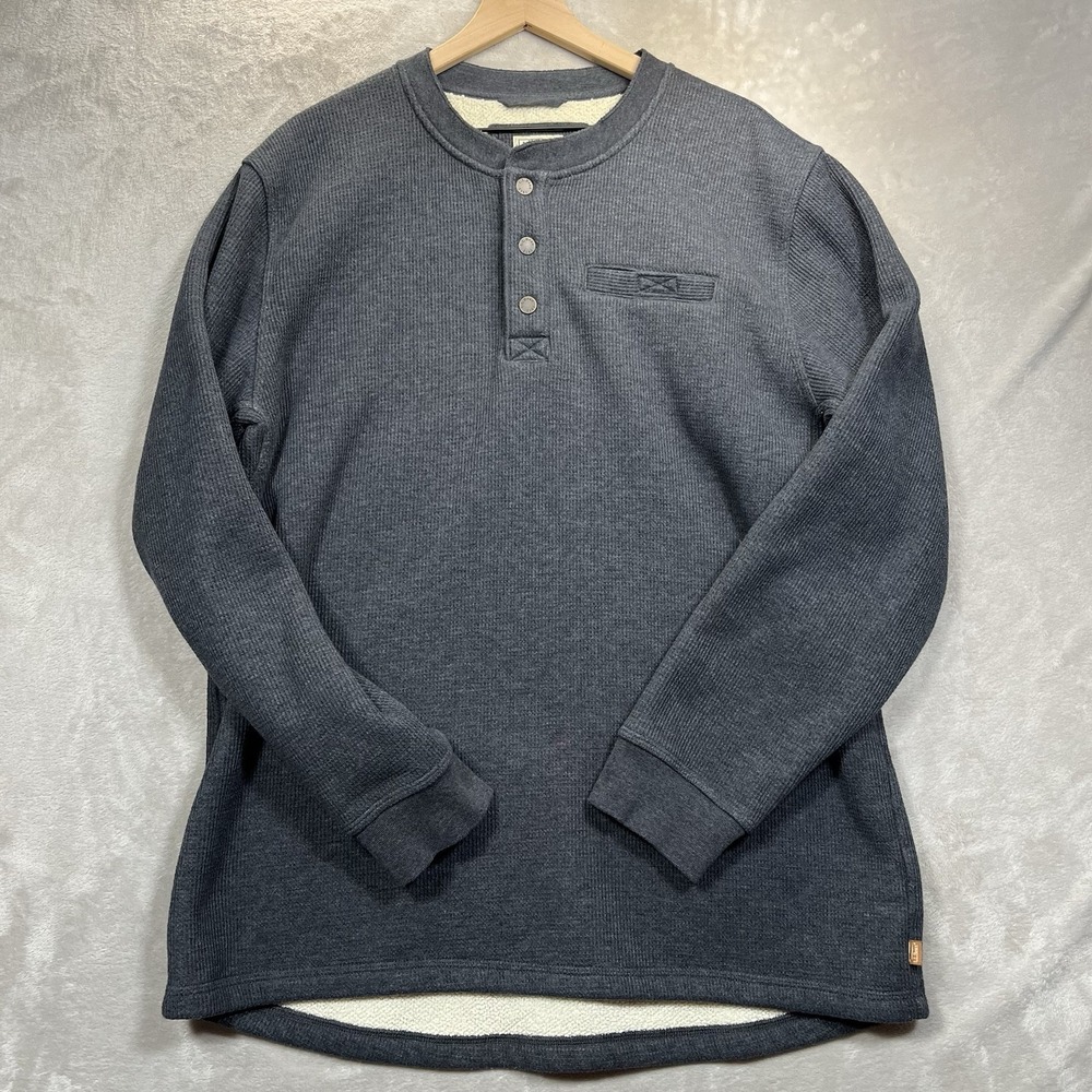 LL Bean Katahdin Iron Works Bonded Waffle Fleece Men XLT Tall Gray Henley Pocket